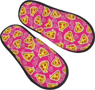 Generic Plush Slippers Cute Pizza Pink Love Breathable Hotel Slippers Furry Cotton Slipper For Winter Hotel Home L