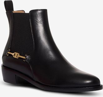Ferragamo Gl&auml;nzende Leder-Stiefeletten mit Absatz
