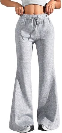 Generic Baggy Joggers for Women UK Wide Flare Leg Trousers, Ladies High Waisted Solid Color Drawstring Lounge Sport Gym Pants with Pockets, Sweatpants Wide Le