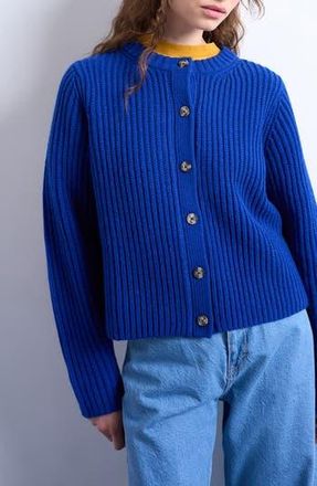 Topshop Rib Cardigan in Medium Blue at Nordstrom Rack, Size Small