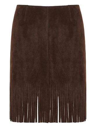 Etro fringe suede skirt - women - Suede - 44 - Brown