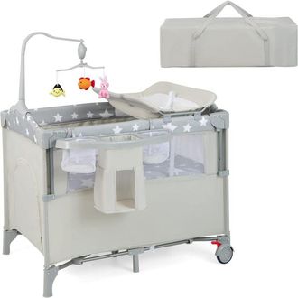Costway Costway - Lettino Culla da Viaggio per Neonati e Bambini, Box Portatile Pieghevole, con Materassino Ruote e Borsa, 125 x 65 x 119 cm (Grigio)
