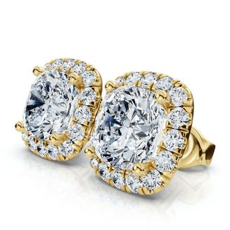 Pompeii3 Certified 5.80Ct Cushion Cut Diamond Halo Studs 14k Gold Womens Earrings Size: 1/2 Wide