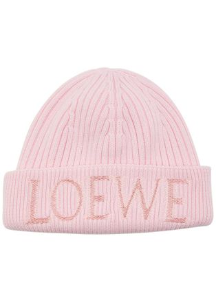 Loewe Logo-embroidered Ribbed Wool Beanie - Light Pink - One Size