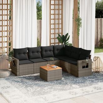 vidaXL Vidaxl - Set De Sof&aacute;s De Jard&iacute;n 7 Piezas Con Cojines Rat&aacute;n Pe Gris