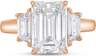 Diana M. Jewels 18kt rose gold lab grown 5ct emerald diamond ring with trapezoids on the sides