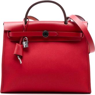 Herm&egrave;s Borsa a tracolla Herbag 31 in tela Toile con zip 2019 - Rosso