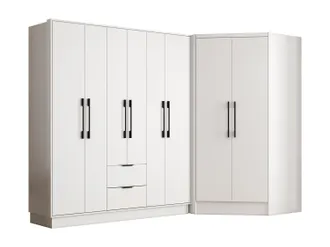 Vente-Unique Armadio Angolare 8 Ante E 2 Cassetti L263 Cm Bianco - Feova