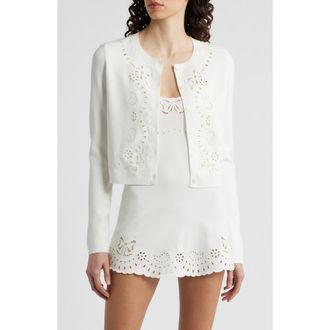 LoveShackFancy Leda Eyelet Cardigan in White Vanilla at Nordstrom, Size X-Large