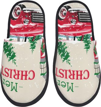 Generic House Slipper Merry Christmas Print Soft Home Slippers Plush Comfortable Spa Slippers Bedroom Ladies M