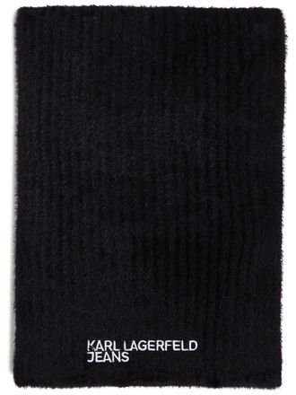 Karl Lagerfeld Fluffy embroidered-logo scarf - women - Polyamide - One Size - Black