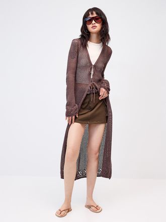 Noisy May Womens Openwork tie-front long Cardigan Sweater