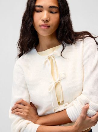 Twik Womens Three bows ribbed Cardigan Sweater