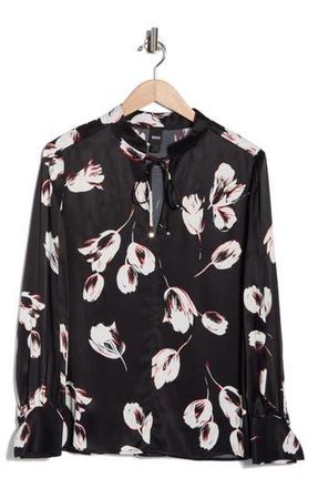 BOSS Barabi Woven Top in Black Floral at Nordstrom Rack, Size 10