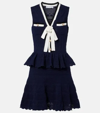 Self Portrait Peplum pointelle cotton-blend minidress