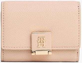 Tommy Hilfiger Womens Monogram Clasp Pebbled Trifold Wallet - Pink