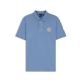 BOSS Cotton-piqu&eacute; polo shirt with tennis artwork