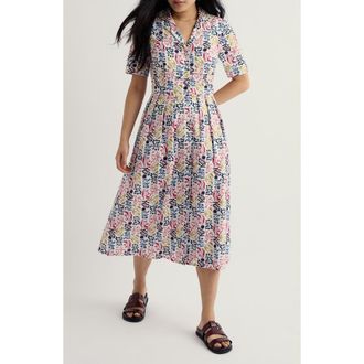 Seasalt Cornwall Pleated Organic Cotton Shirtdress in Inky Botanical Chalk at Nordstrom, Size 14