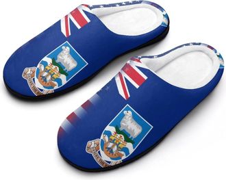 Generic US & Malvinas Islands Flag Funny Mens Cotton Slippers Soft Non-Slip Rubber Sole House Slipper Indoor Outdoor