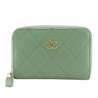 Chanel Pre-owned Wallets, female, Green, Size: ONE SIZE Pre-owned Classic Caviar Skin Coin Case