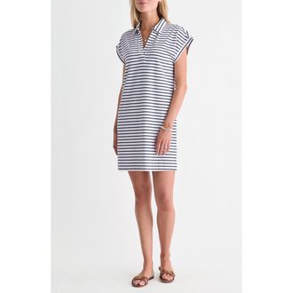 Vineyard Vines Margo Stripe Short Sleeve Polo Dress in Baystripe White/Navy at Nordstrom, Size Xx-Small