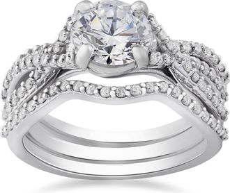 Pompeii3 1 3/4ct Twist Diamond Engagement Ring & Matching Wedding Band Set 14K White Gold