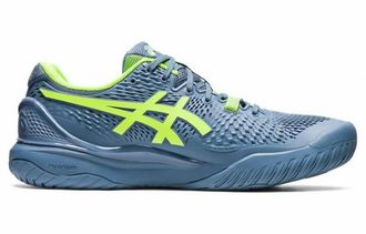 Asics Mens Gel-Resolution 9 Shoes In Steel Blue/hazard Green