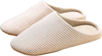 Generic Slippers Women Men Casual Striped Print Plush Fleece Lined Ladies Slippers Unisex Men Women Couples Soft Warm Fall Winter Fluffy House Shoes Non-slip 