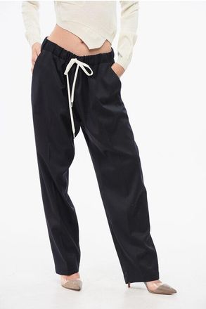 Maison Margiela MM6 Virgin Wool Stretch Blend Broek met Trekkoord Taille in Blauw