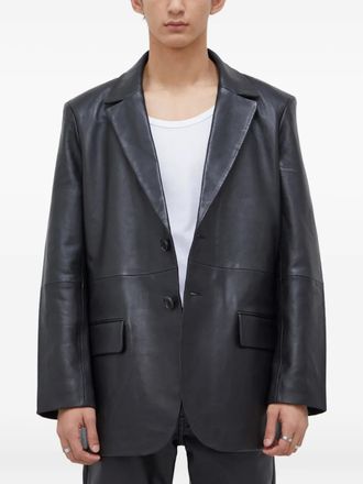 Won Hundred button pockets leather jacket - Black