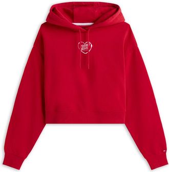 Tommy Jeans Hoodies & sweatvesten, Dames, Rood, S, Katoen, Geborduurde Hart Cropped Hoodie