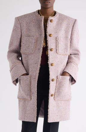 Chlo&eacute; Fringe Wool Blend Tweed Herringbone Jacket in Silky Violet at Nordstrom, Size 10 Us