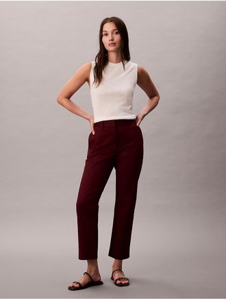 Calvin Klein Womens Cotton Stretch Straight Fit Chino Pants - Red - 14