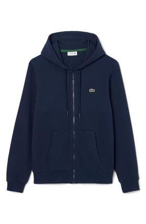 Lacoste Lightweight Cotton Fleece Zip Hoodie in Navy Blue at Nordstrom, Size 5