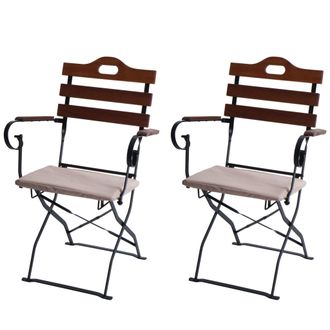 Hhg [nunca Usado] Juego De 2 Sillas De Jard&iacute;n Hhg-122, Silla Plegable, Silla De Jard&iacute;n, Calidad Gastron&oacute;mica, Acacia, Marr&oacute;n, Tapizado Beige