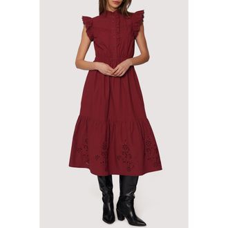 Lost + Wander Artista Aura Cap Sleeve Cotton Midi Dress in Crimson at Nordstrom Rack, Size X-Small