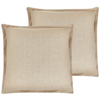 Beliani Beliani - Conjunto De 2 Cojines Decorativos Beige 45 X 45 Cm Fundas Extra&iacute;bles Cierre De Cremallera Estilo Boho Tradicional Guzmania
