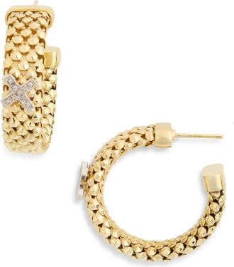 Meshmerise Diamond Cross Hoop Earrings - 0.12ct. in Yellow Gold at Nordstrom Rack