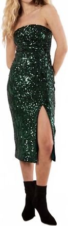 Apricot Strapless Sequin Midi Dress In Green