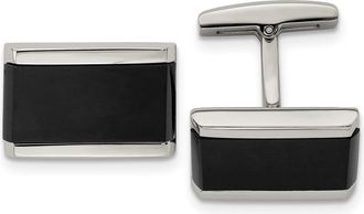 Diamond2Deal Stainless Steel Polished Black Onyx Rectangle Cufflinks