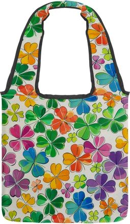 Generic Colorful Four Leaf Clover Reversible Canvas Shoulder Tote - Double-Sided Print, 12oz Cotton, 27cm Drop, Fold-Flat Bag for Travel, Shopping, Street Out