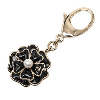 Chanel Black Enamel Camellia and Faux Pearl Key Chain