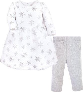 Hudson Baby Quilted Cotton Dress and Leggings in Silver Snowflakes at Nordstrom, Size 12-18M