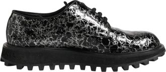Dolce & Gabbana Zwarte Witte Kalfsleer Chunky Derby Schoenen