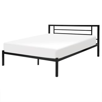 Beliani Cama De Metal Negro Estructura De L&aacute;minas Somier 160 X 200 Cm Cabecero Moderno Dormitorio Cusset
