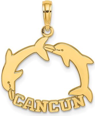 Diamond2Deal 14k Yellow Gold CANCUN with Double Jumping Dolphin Charm Pendant