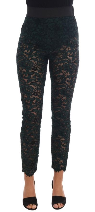 Green Floral Lace Leggings Womens Pants