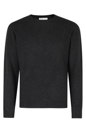 Roberto Collina Black Crew Neck Ribbed Merino-Camel Blend Sweater