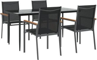 vidaXL 5 Piece Garden Dining Set Black Textilene and Steel Vidaxl