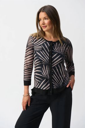 Joseph Ribkoff Tropical Print Camisole & 3/4 Sleeves Cover Up 2-Piece Set Jacket In Black/dune